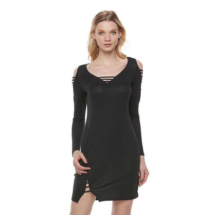 Women's Rock & Republic&reg; Strappy Cold-shoulder Sheath Dress, Size: Small, Black