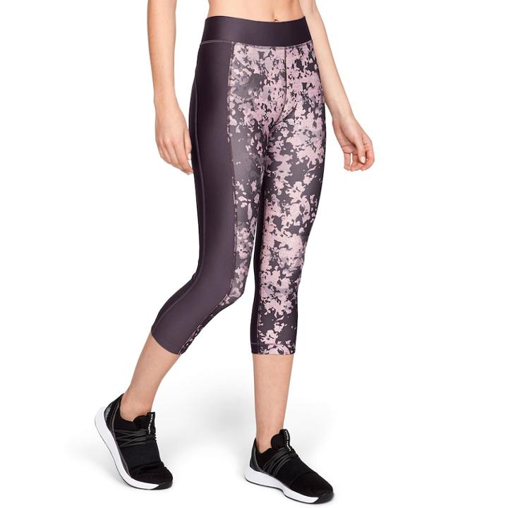 Women's Under Armour High Waisted Heatgear Print Capri Leggings, Size: Large, Drk Purple
