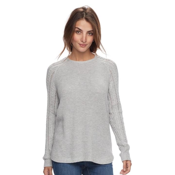 Petite Sonoma Goods For Life&trade; Pointelle Crewneck Sweater, Women's, Size: S Petite, Light Grey