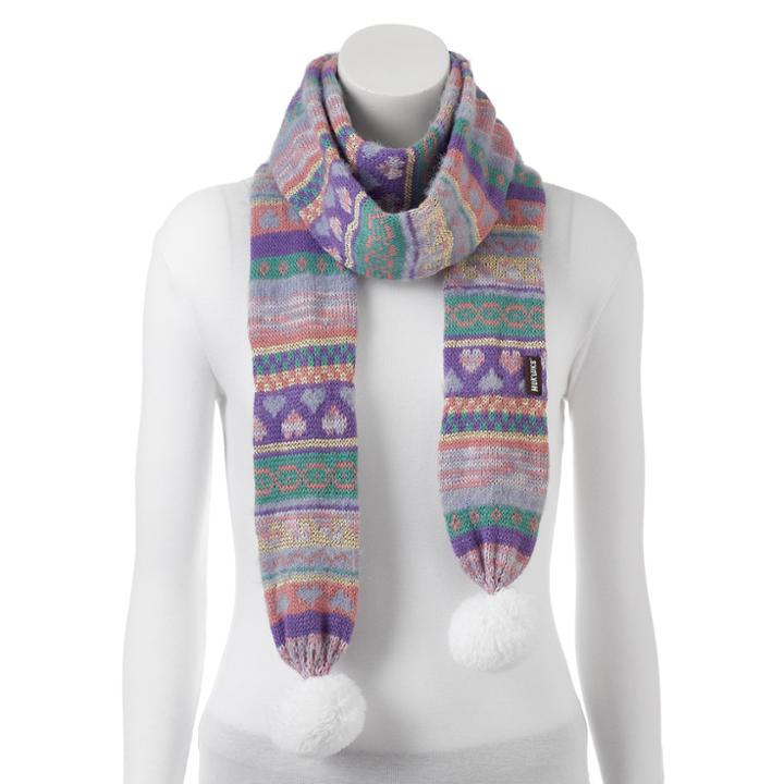 Muk Luks Pom Pom Fairisle Long Skinny Scarf, Women's, Size: Fits Most, Multi