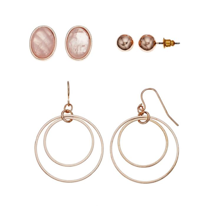 Mudd&reg; Oval & Double Hoop Drop Nickel Free Earring Set, Women's, Light Pink