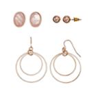 Mudd&reg; Oval & Double Hoop Drop Nickel Free Earring Set, Women's, Light Pink