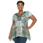 Plus Size World Unity Medallion Sharkbite Top, Women's, Size: 3xl, Green