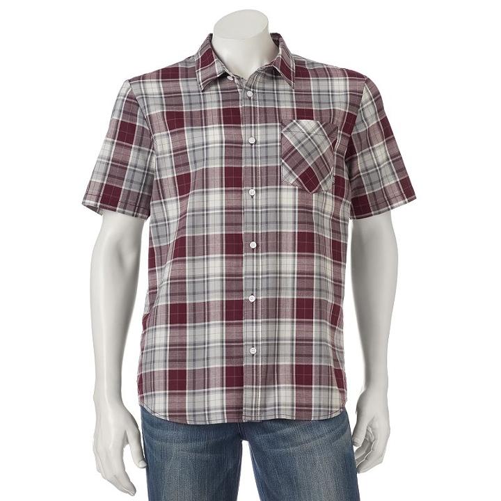 Men's Vansplaid Button-down Shirt, Size: Medium, Dark Red