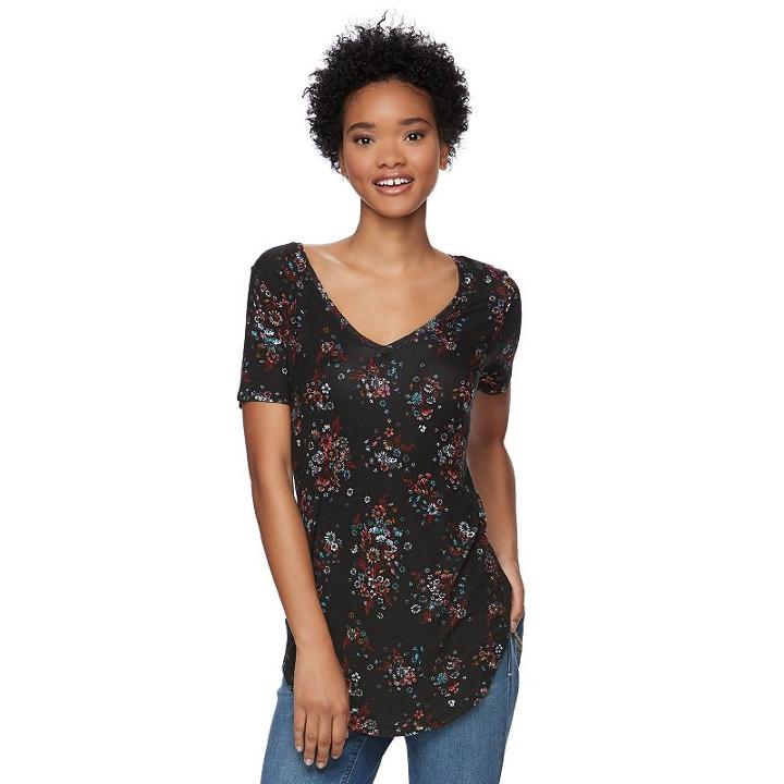 Juniors' Mudd&reg; Short Sleeve V-neck Tee, Girl's, Size: Xl, Black