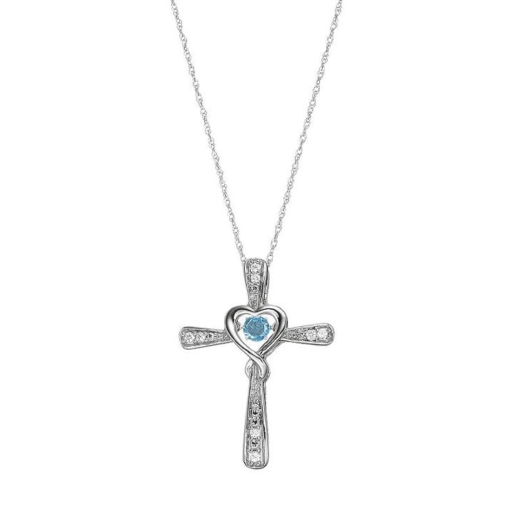 Sterling Silver Swiss Blue Topaz Cross Pendant Necklace, Women's, Size: 18