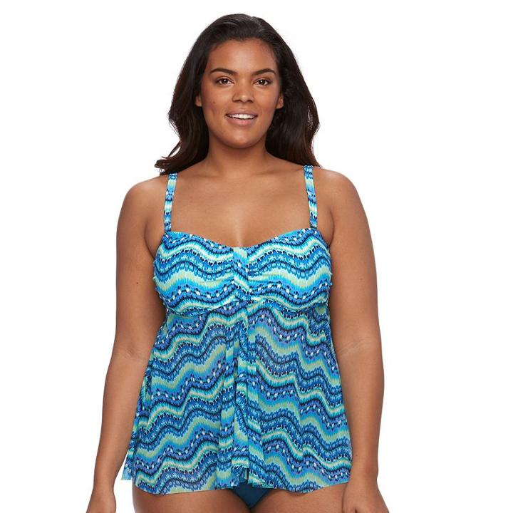 Plus Size Croft & Barrow&reg; Tummy Slimmer Mesh Flyaway Bandeaukini Top, Women's, Size: 24 W, Turquoise/blue (turq/aqua)