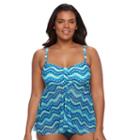 Plus Size Croft & Barrow&reg; Tummy Slimmer Mesh Flyaway Bandeaukini Top, Women's, Size: 24 W, Turquoise/blue (turq/aqua)