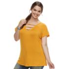 Juniors' Plus Size Liberty Love Ladder Neckline Top, Teens, Size: 1xl, Drk Yellow