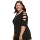 Juniors' Plus Size Liberty Love Bar Cutout Top, Teens, Size: 2xl, Black