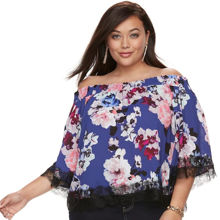 Plus Size Jennifer Lopez Off-the-shoulder Crepe Top, Women's, Size: 0x, Blue