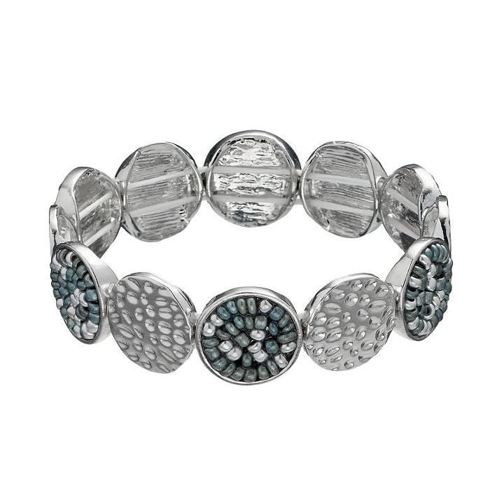 Seed Bead & Textured Disc Stretch Bracelet, Women's, Grey
