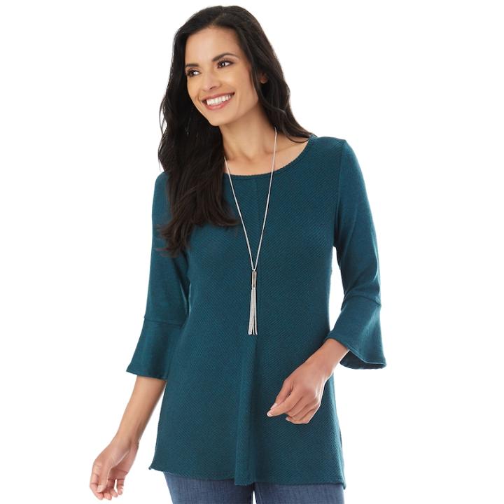 Women's Apt. 9&reg; Bell Sleeve Swing Top, Size: Regular, Dark Green