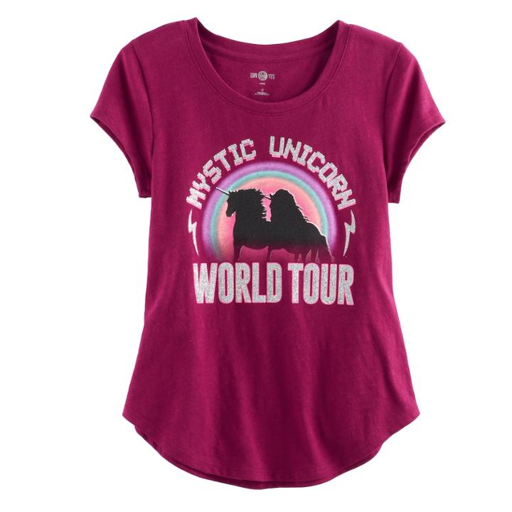 Girls Plus Size So&reg; Rolled Cuff Graphic Tee, Size: 12 1/2, Med Purple