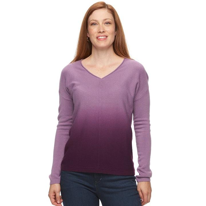 Petite Napa Valley Dip Dye High-low Sweater, Women's, Size: Xl Petite, Purple Oth