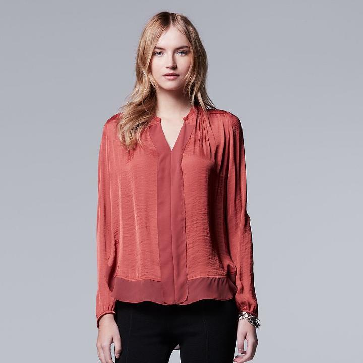Women's Simply Vera Vera Wang Pintuck Top, Size: Large, Red