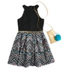 Girls 7-16 & Plus Size Knitworks Belted Halter Skater Dress With Necklace & Crossbody Purse, Size: 20 1/2, Black