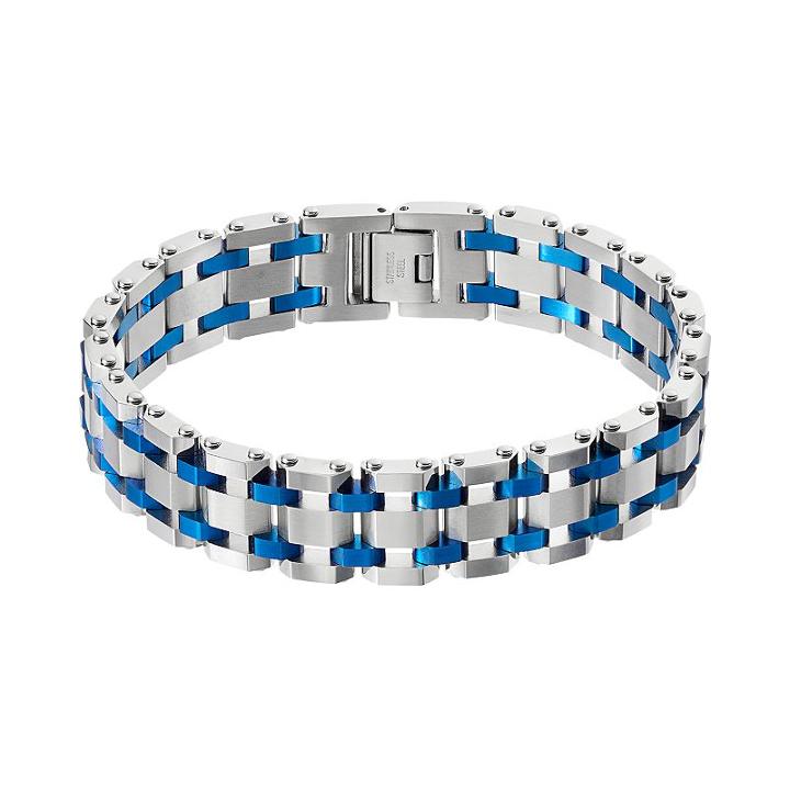 Men's Two Tone Stainless Steel Bracelet, Blue
