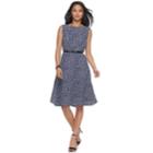 Women's Elle&trade; Print Scallop Trim A-line Dress, Size: 6, Blue (navy)