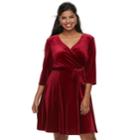 Juniors' Plus Size Wrapper Velvet Faux-wrap Dress, Teens, Size: 1xl, Red