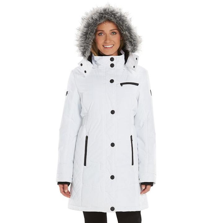 Women's Hemisphere Hooded Quilted Storm Coat, Size: Small, White