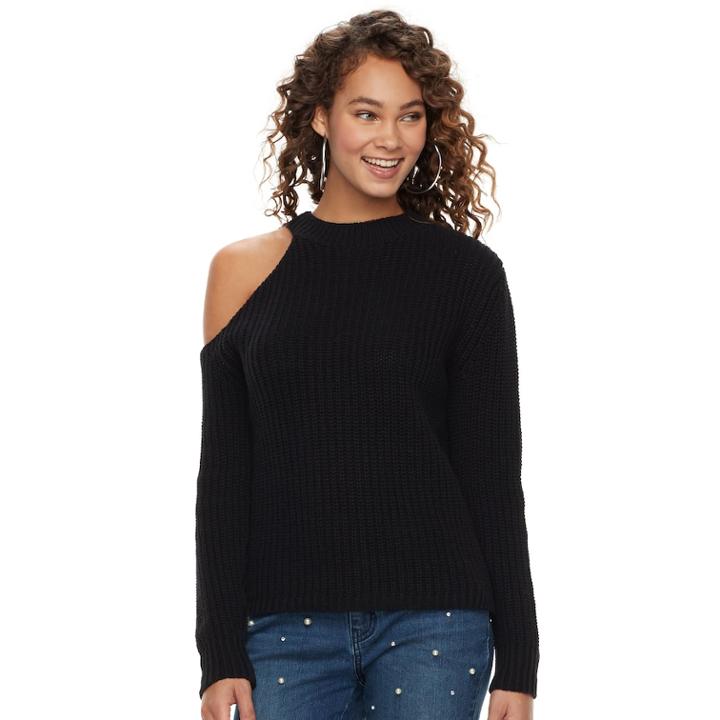 Women's Jennifer Lopez Ribbed One-shoulder Sweater, Size: Large, Black