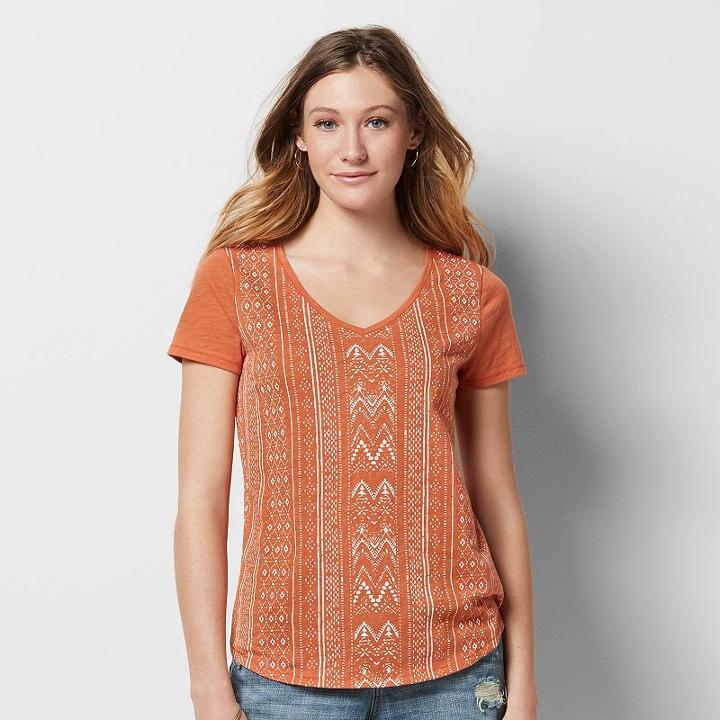 Women's Sonoma Goods For Life&trade; Slubbed V-neck Tee, Size: Medium, Drk Orange