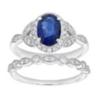 14k White Gold Sapphire & 3/8 Carat T.w. Diamond Engagement Ring Set, Women's, Size: 6, Blue