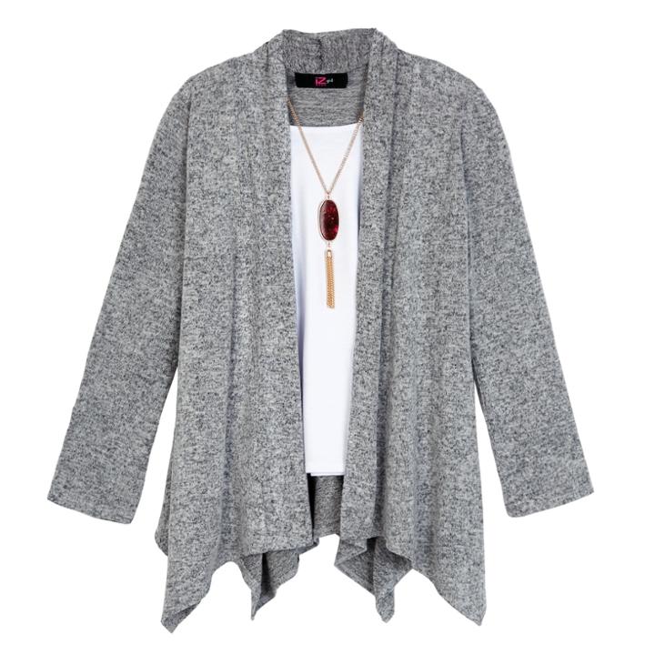 Girls 7-16 & Plus Size Iz Amy Byer Handkerchief Hem Cozy Top With Necklace, Size: Xl, Light Grey