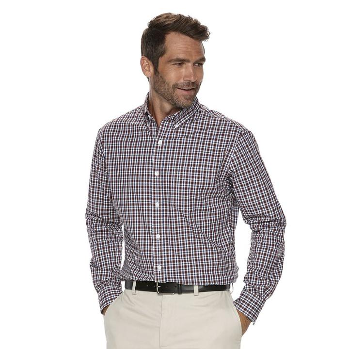 Men's Croft & Barrow&reg; Classic-fit Checked Stretch Button-down Shirt, Size: Medium, Red