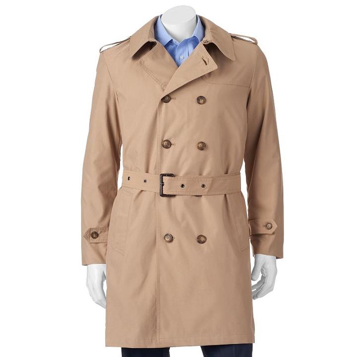Men's Savile Row Kingston Classic-fit Double-breasted All-weather Coat, Size: Medium, Beig/green (beig/khaki)