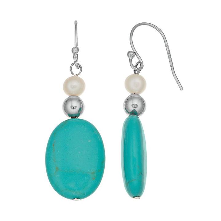 Sterling Silver Simulated Turquoise & Freshwater Cultured Pearl Drop Earrings, Women's, Blue