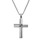 1/5 Carat T.w. Black Diamond Sterling Silver Textured Cross Pendant Necklace - Men