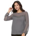 Women's Apt. 9&reg; Sheer Yoke Top, Size: Large, Grey