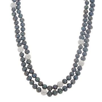 Pearlustre By Imperial Dyed Black Freshwater Cultured Pearl & Crystal Bead Necklace, Women's, Size: 36