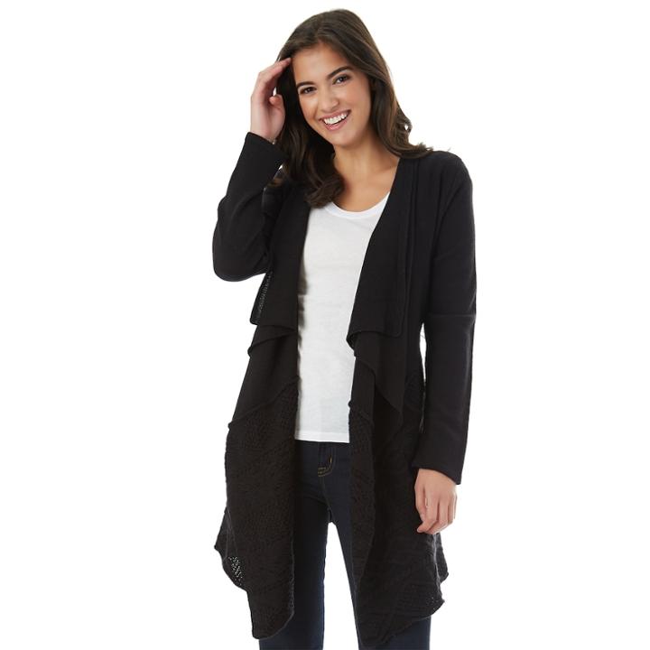 Juniors' Iz Byer California Cable-knit Draped Cardigan, Teens, Size: Large, Black