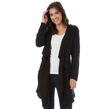 Juniors' Iz Byer California Cable-knit Draped Cardigan, Teens, Size: Large, Black