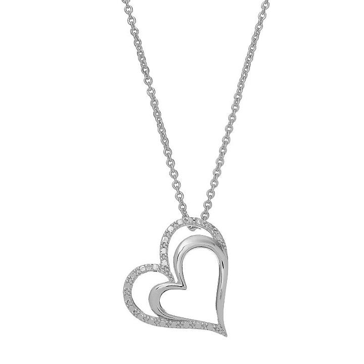 Delicate Diamonds Sterling Silver Double Heart Pendant, Women's, Grey