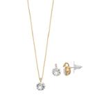 Brilliance Gold Tone Pendant & Stud Earring Set With Swarovski Crystals, Women's, White