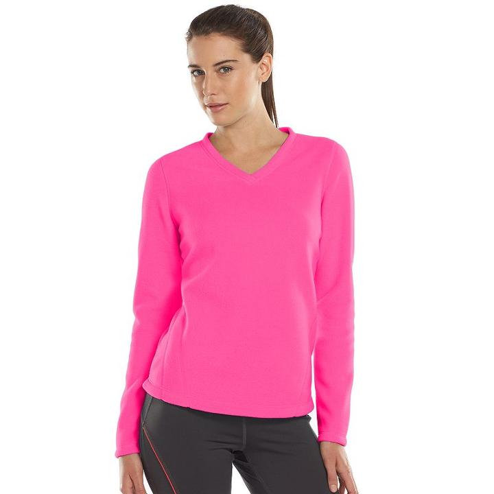 Women's Tek Gear&reg; Microfleece V-neck Sweatshirt, Size: Medium, Med Pink