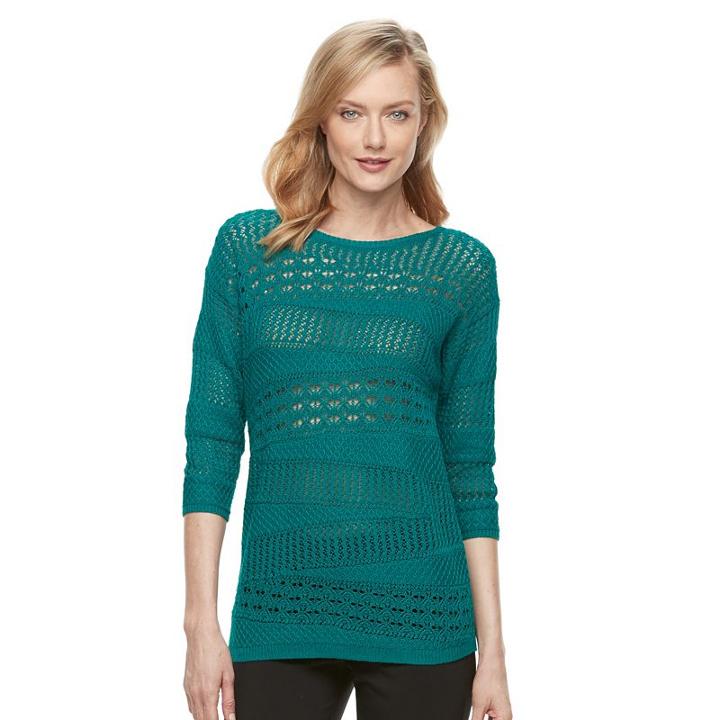 Women's Dana Buchman Open-work Scoopneck Sweater, Size: Medium, Green