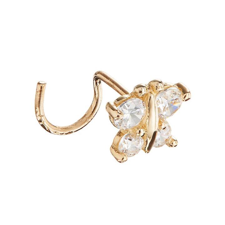 10k Gold Cubic Zirconia 5 Mm Butterfly Nose Stud, Women's, White