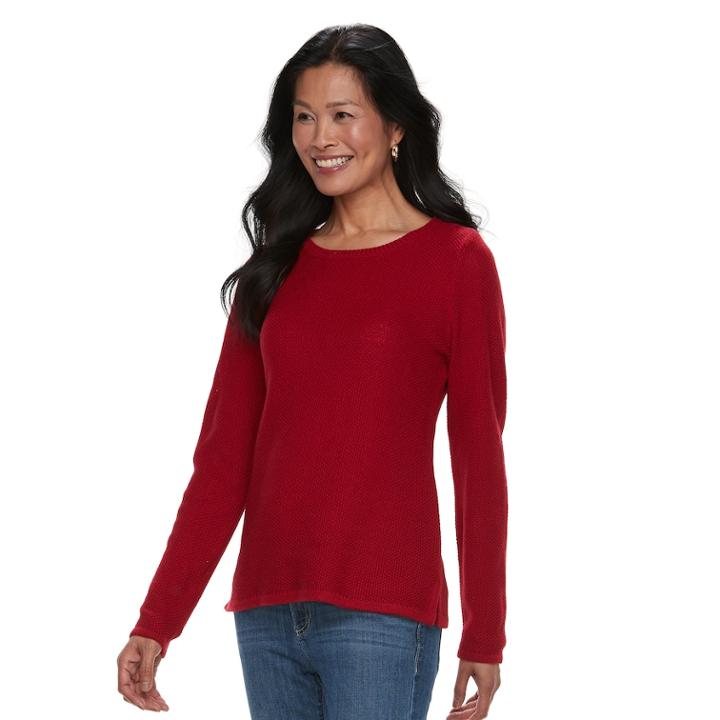 Women's Croft & Barrow&reg; Cozy Crewneck Sweater, Size: Small, Dark Red