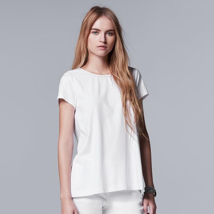 Women's Simply Vera Vera Wang Split Back Tee, Size: Medium, White