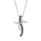 Blue & White Diamond Accent Sterling Silver Cross Pendant Necklace, Women's