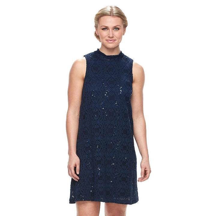 Women's Tiana B Sequin Lace Shift Dress, Size: 14, Blue (navy)