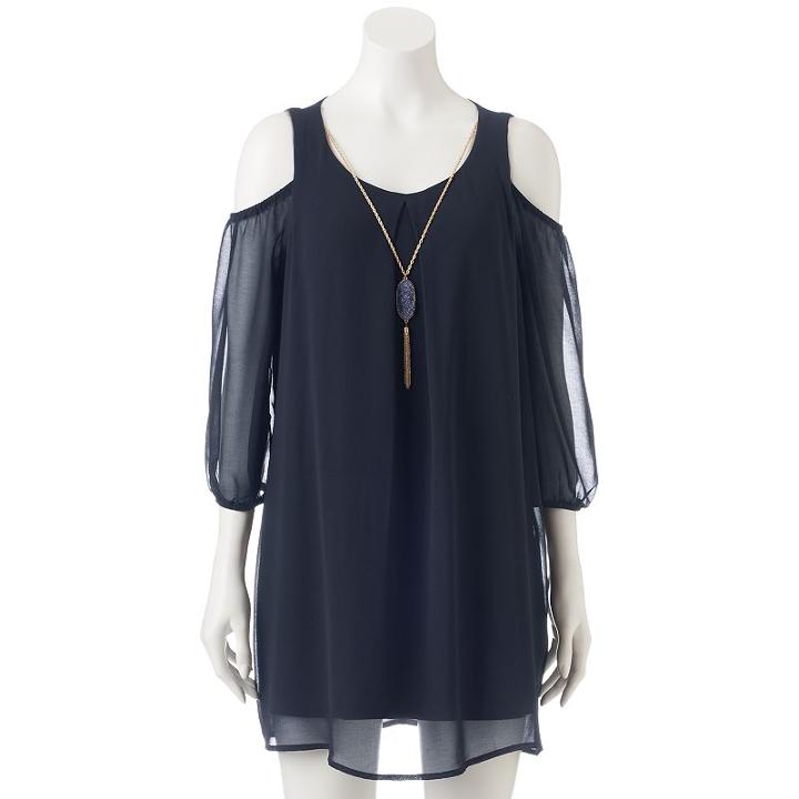 Juniors' Lily Rose Chiffon Cold Shoulder Dress, Girl's, Size: Large, Blue (navy)