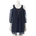 Juniors' Lily Rose Chiffon Cold Shoulder Dress, Girl's, Size: Large, Blue (navy)
