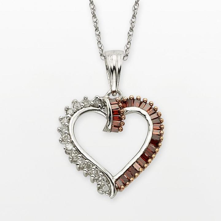 Sterling Silver 1/4-ct. T.w. Red And White Diamond Heart Pendant, Women's, Size: 18