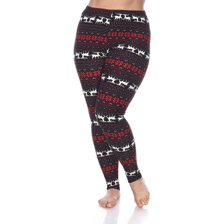 Plus Size White Mark Holiday Printed Leggings, Women's, Dark Red